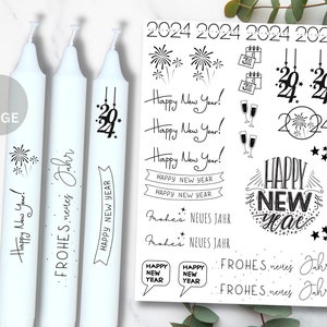 Candle tattoo pdf New Year&#39;s Eve gift candle foil set A4 happy new year, happy new year 2024