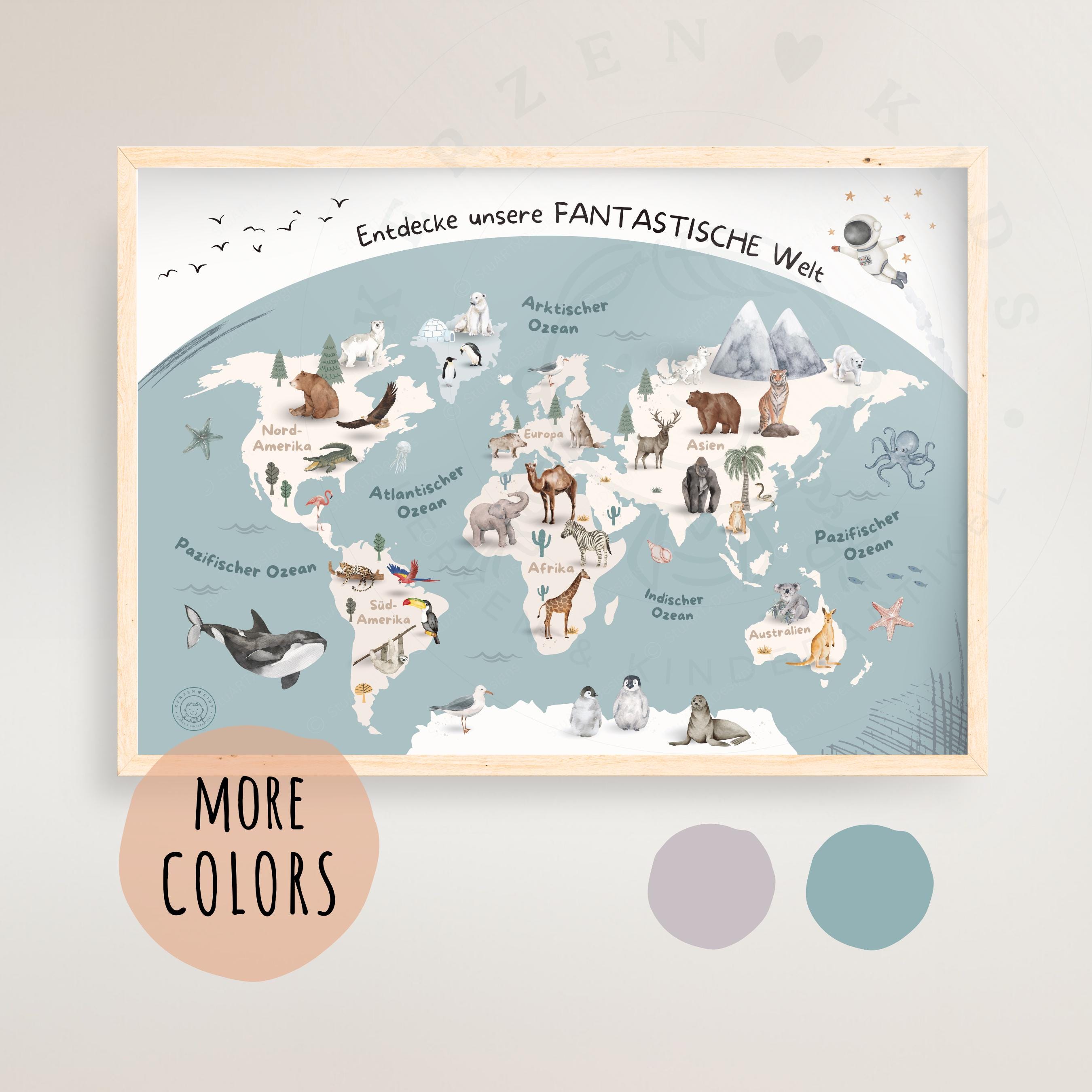 Weltkarte Kinder Kinderposter Alphabet Lernposter Kinderzimmer Wandbild  Kindergarten Gr Tiere Abc Kinder Lernhilfe Poster Weltkarte Kinder Einfach, image size:2700x2700