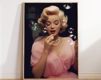 Marilyn Monroe Wearing Pink Dress Print, Vintage Marilyn Monroe Photo, Hollywood Poster, Living Room Printable Wall Art, Fashion Print