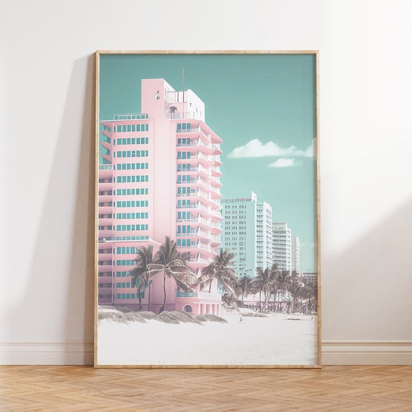 Miami Beach Digital Art, Miami Printable Wall Art, Coastal Print, Miami Beach Poster, City Landscape Wall Decor