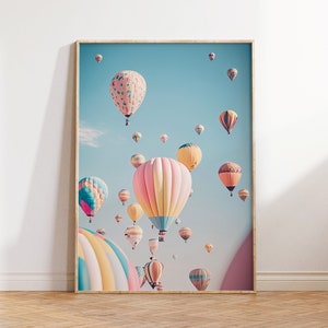Hot Air Balloon Print, Printable Wall Art, Pink Wall Decor, Nursery Print, Digital Download, Hot Air Balloons in California Print