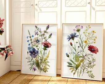 Wildflower Printable Wall Art, Set of 3 Floral Prints, Watercolor ...