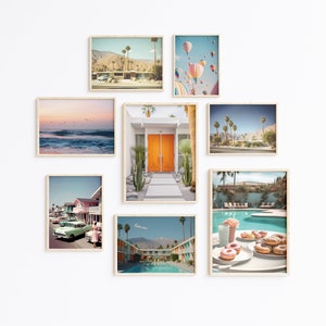 Palm Springs Gallery Wandkunst, Kalifornien, Set von 8 Drucken, druckbare Wandkunst aus der Mitte des Jahrhunderts, Küsten Bundle, Palm Springs Hotel Poster