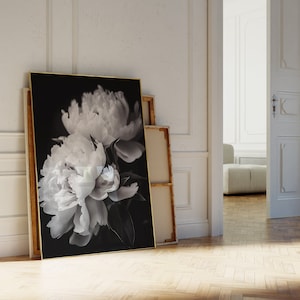 Black And White Peonies Print, Contemporary Wall Decor, Modern Floral Wall Art, Botanical Home Decor, White Peony Art Print, Above Bed Print