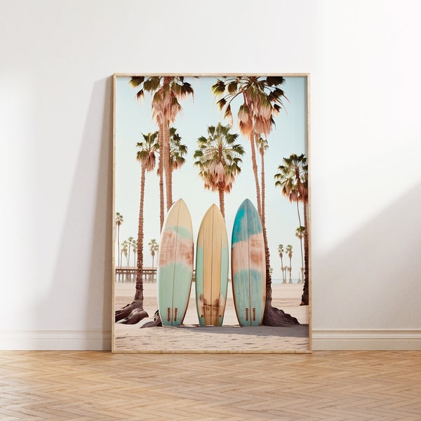 California Surfs Digital Print, Palm Tree Wall Art, California Beach Printable Poster, California Travel Print, Coastal Prints, Surf Beach