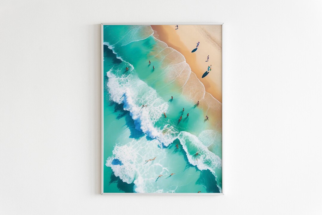 Aerial Beach Wall Art Print, Coastal Digital Print, California Beach