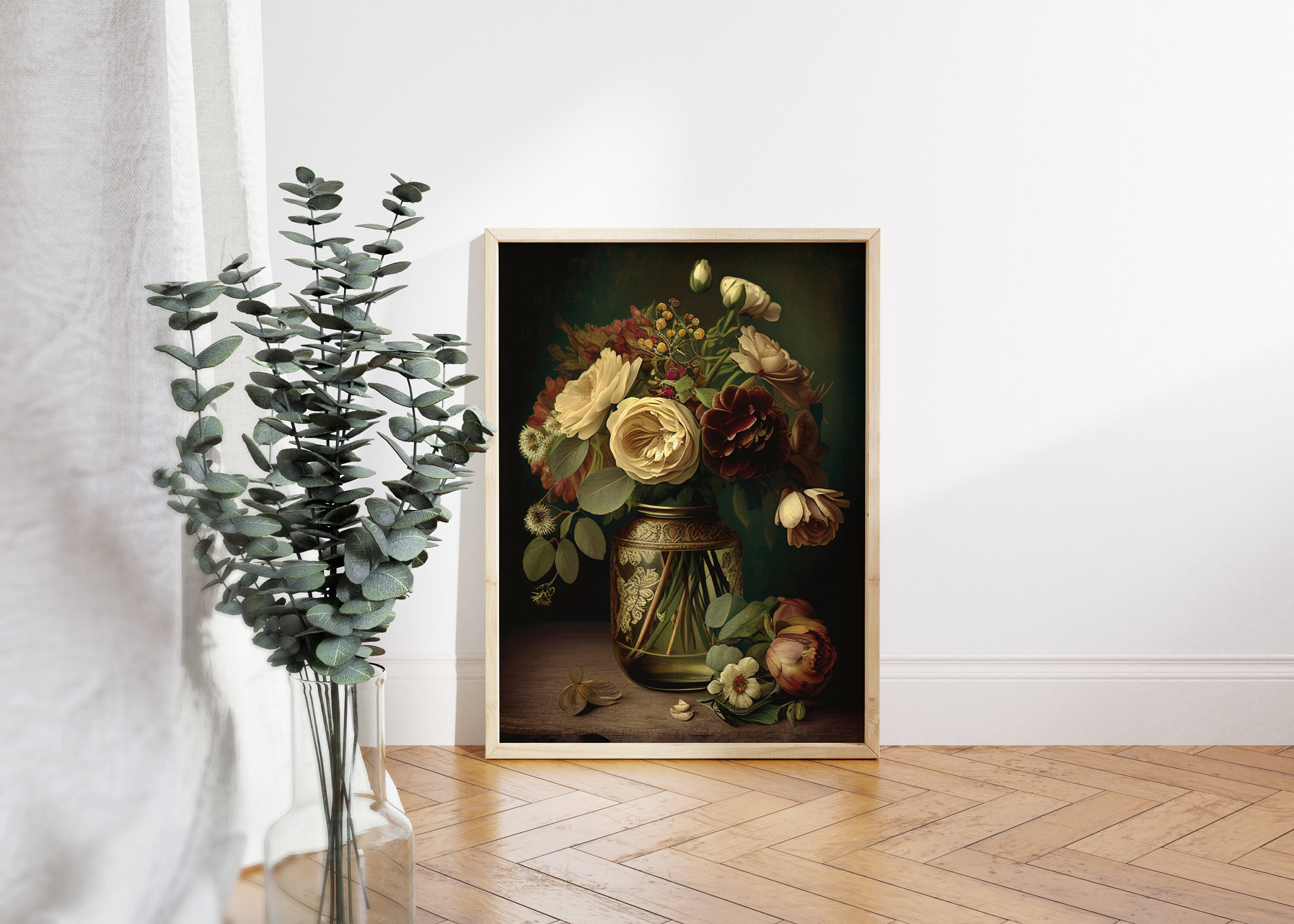 Moody Flower Print Printable Wall Art Vintage Floral Etsy