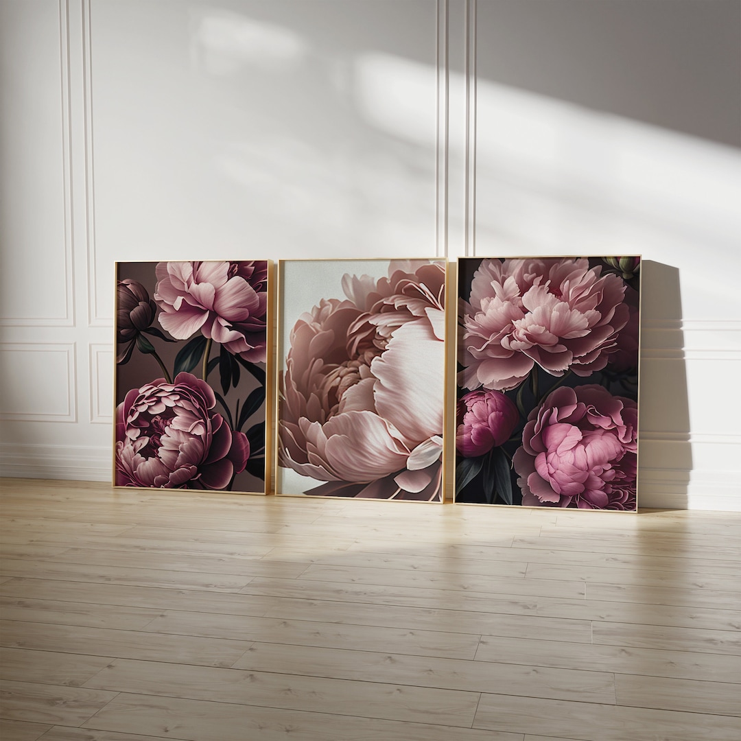 Peonies Botanical Print Set of 3, Floral Printable Wall Art, Gallery ...