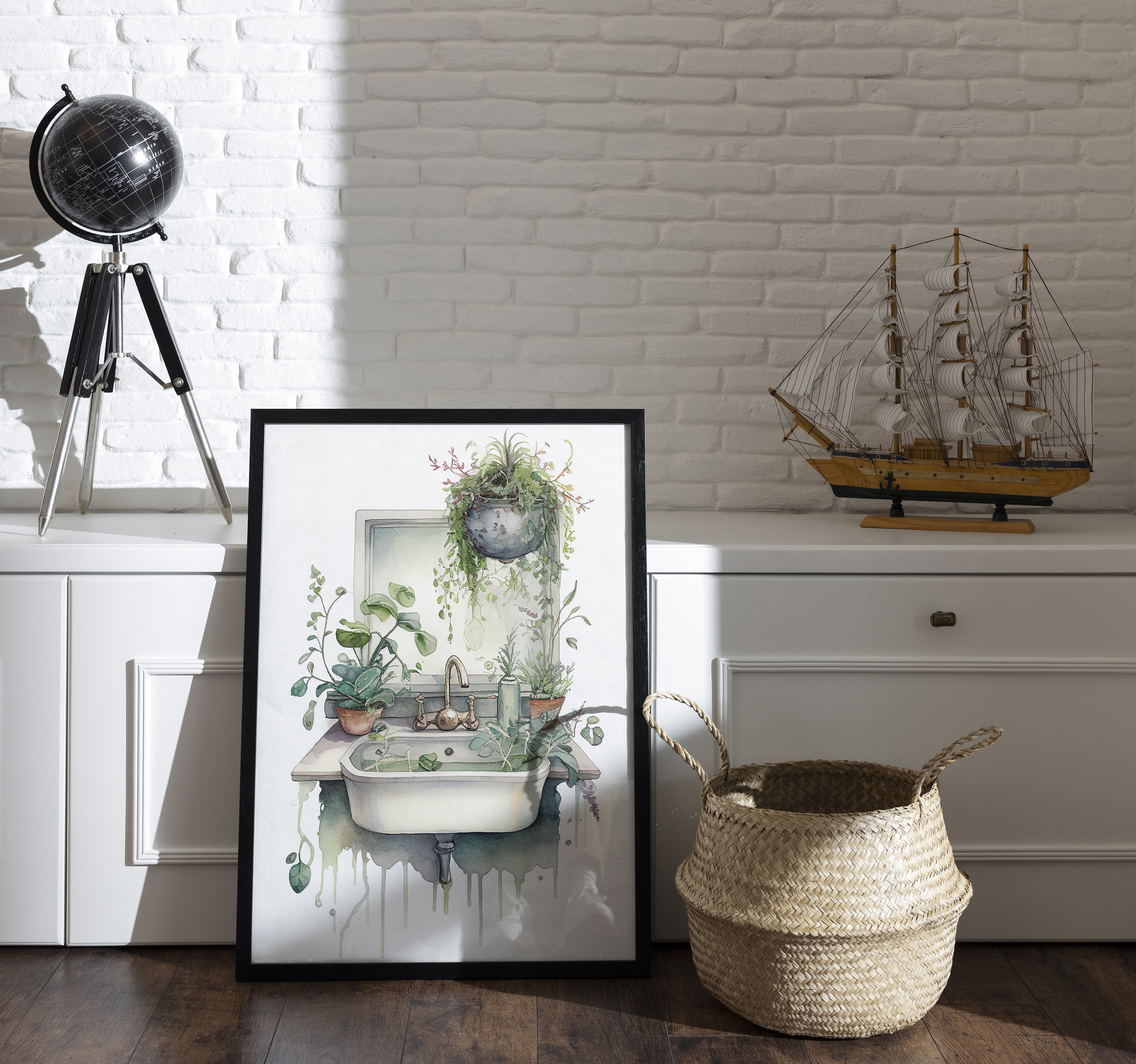 Botanical Bathroom Printable Wall Art Green Leaf Print WC - Etsy