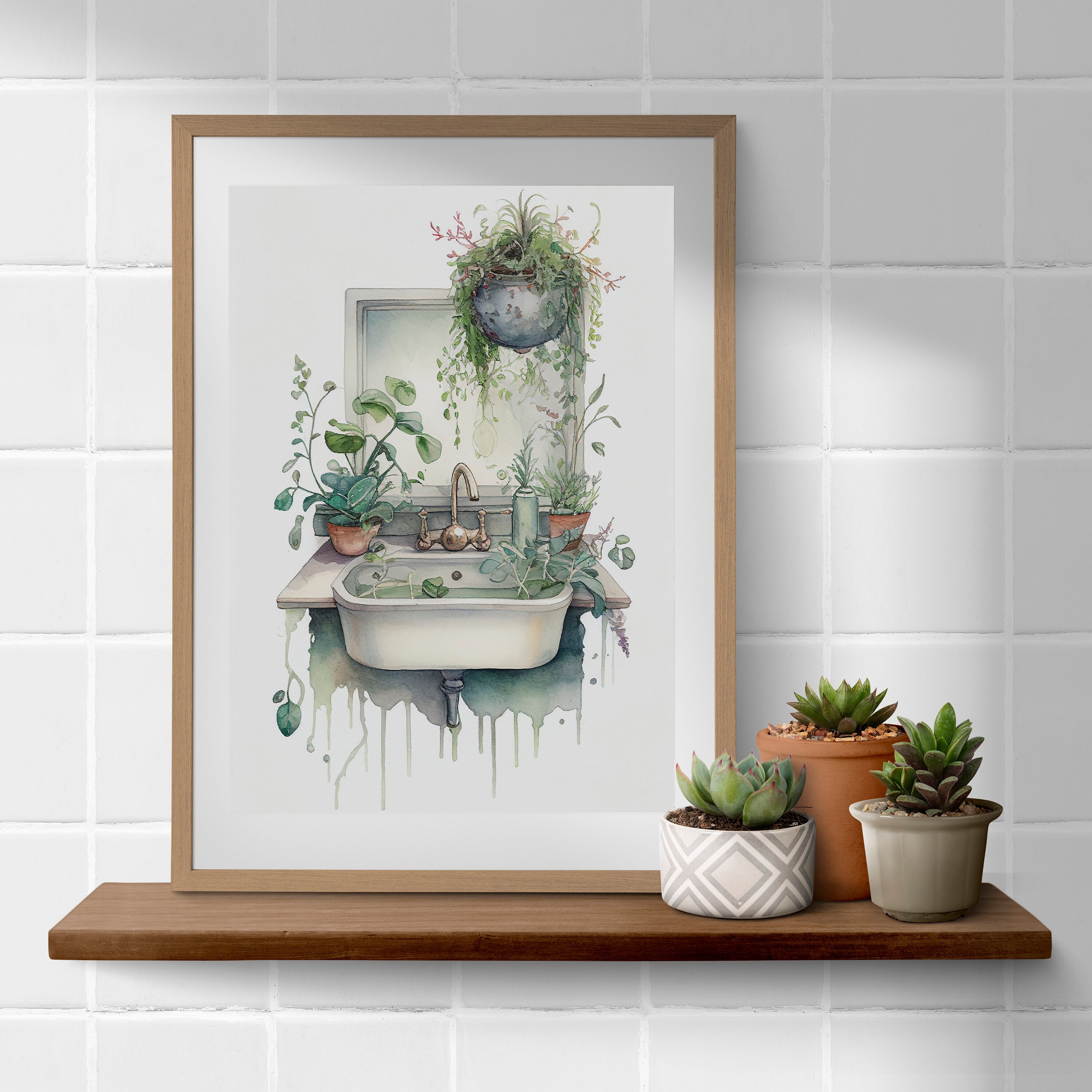 Botanical Bathroom Printable Wall Art Green Leaf Print WC - Etsy