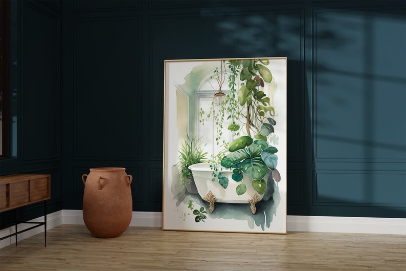 Bathroom Wall Art Print Botanical Bathtub Watercolor - Etsy