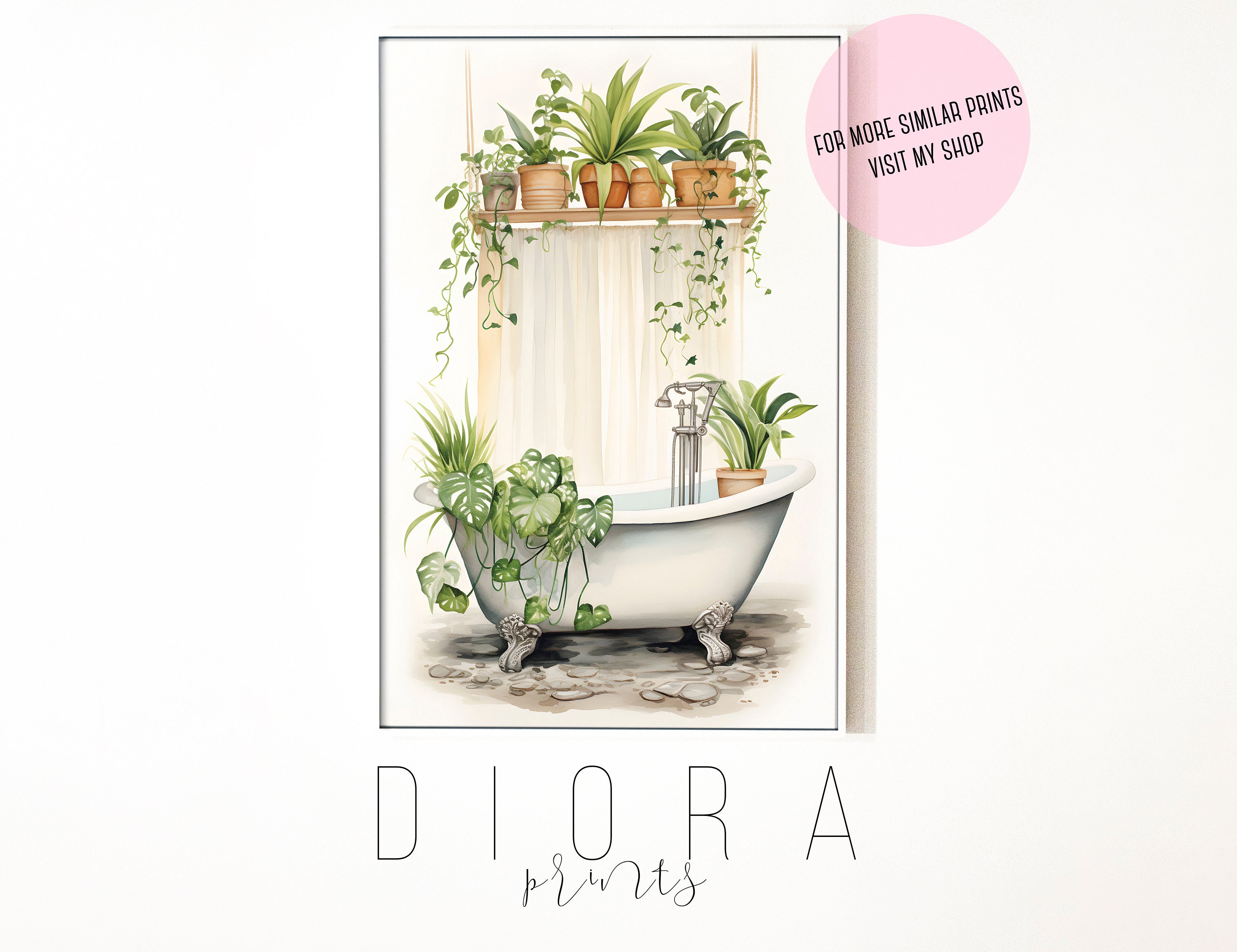 Botanical Bathtub Print Hanging Plants Above Bathtub Print Etsy