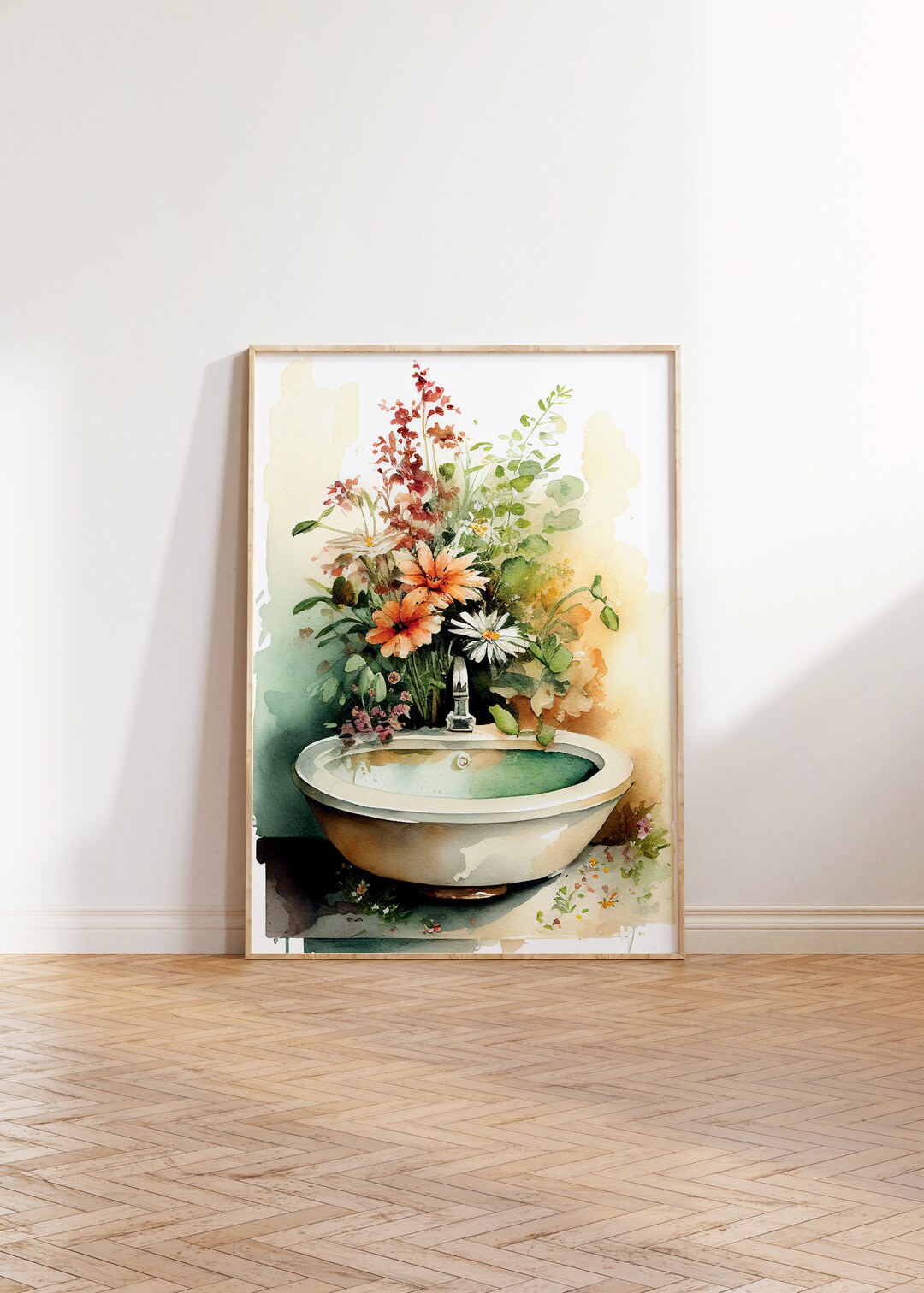 Botanical Bathroom Printable Wall Art, Floral Print, WC Print, Bathroom Sink With Flowers ...
