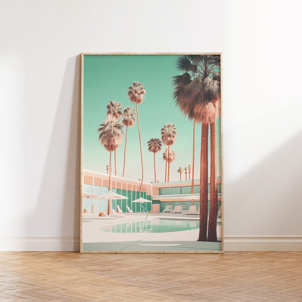 Palm Springs Hotel Printable Wall Art, California Swimming Pool Print, Palm Tree Wall Art, Palms Springs Poster, Instant Download