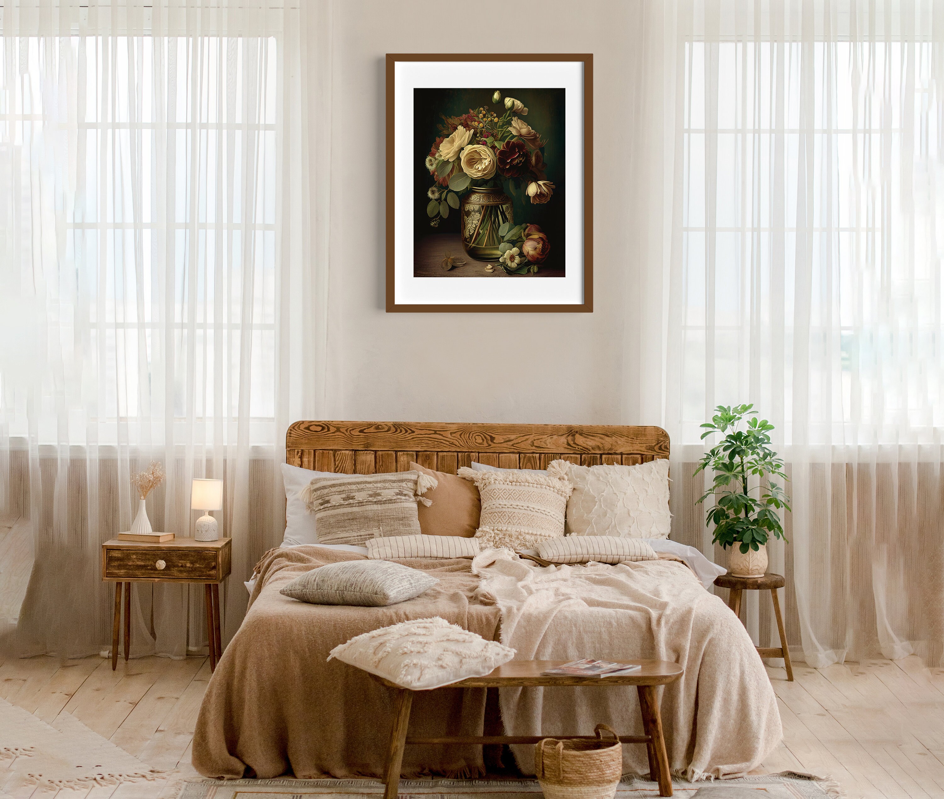 Moody Flower Print Printable Wall Art Vintage Floral Etsy