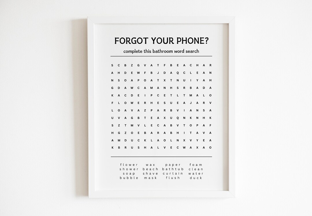 Bathroom Word Search Print, WC Printable Wall Art, Bathroom Games ...