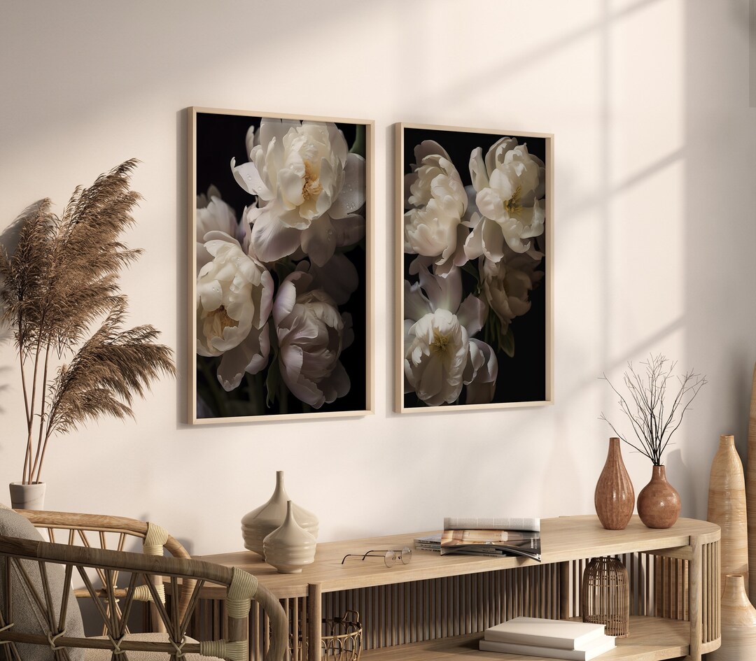 Set of 2 Peony Prints, Floral Wall Art, Flower Wall Decor, Peonies ...