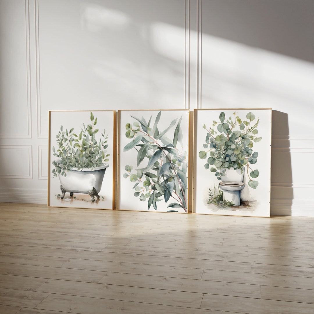 Botanical Bathroom Set of 3 Prints, Botanical Bathroom Printable Wall ...