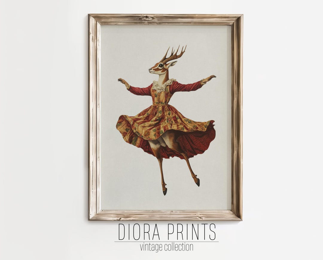 Vintage Deer Christmas Wall Art Print | Rustic Christmas Decor | Deer ...