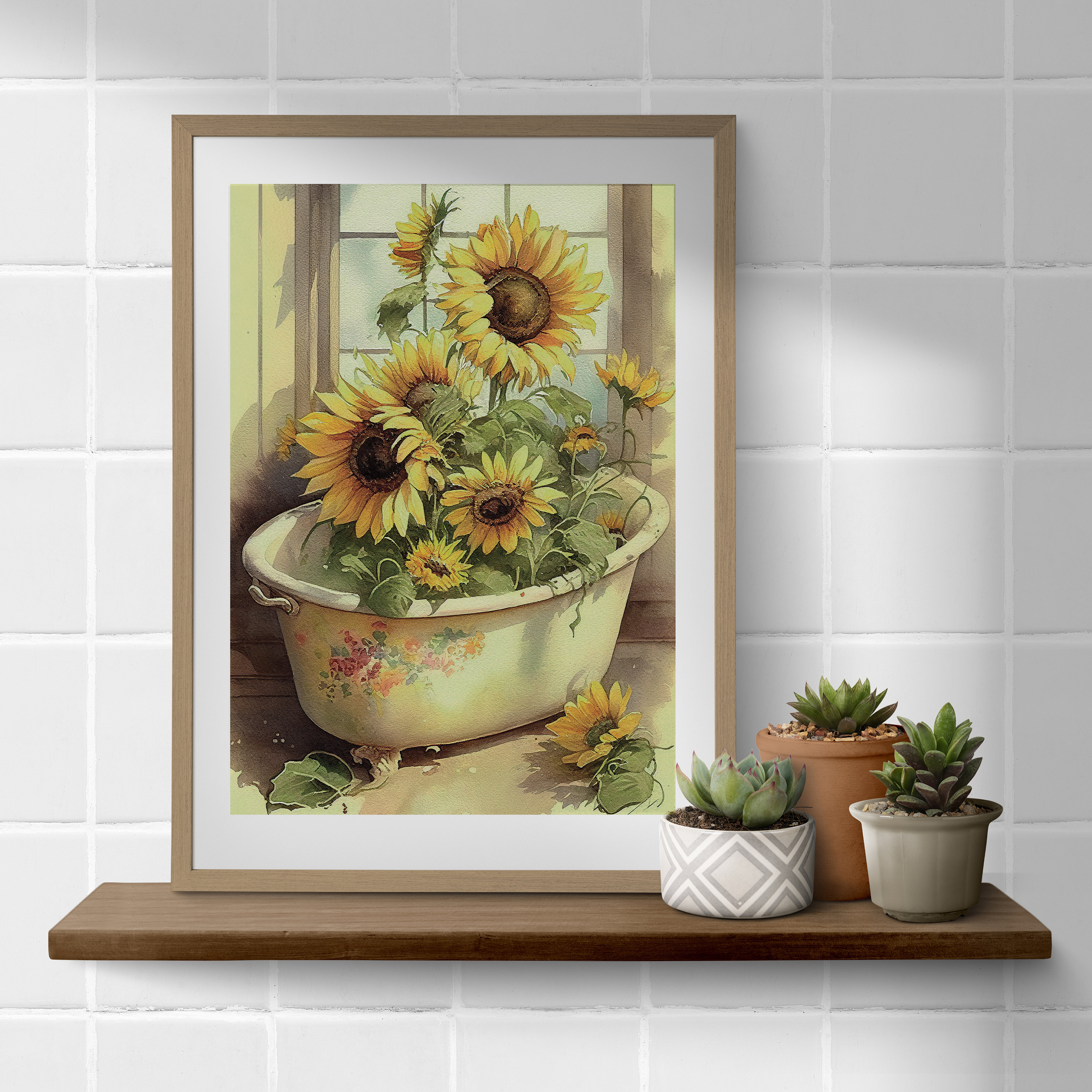 Sunflower Bathtub Print, Floral Bathroom Printable Wall Art, Vintage ...