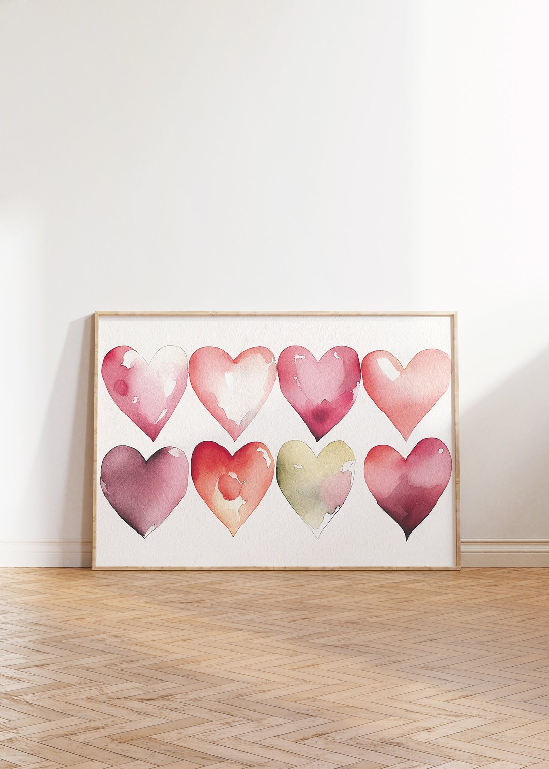 Watercolor Hearts Print, Printable Gift for Her, Nursery Wall Decor