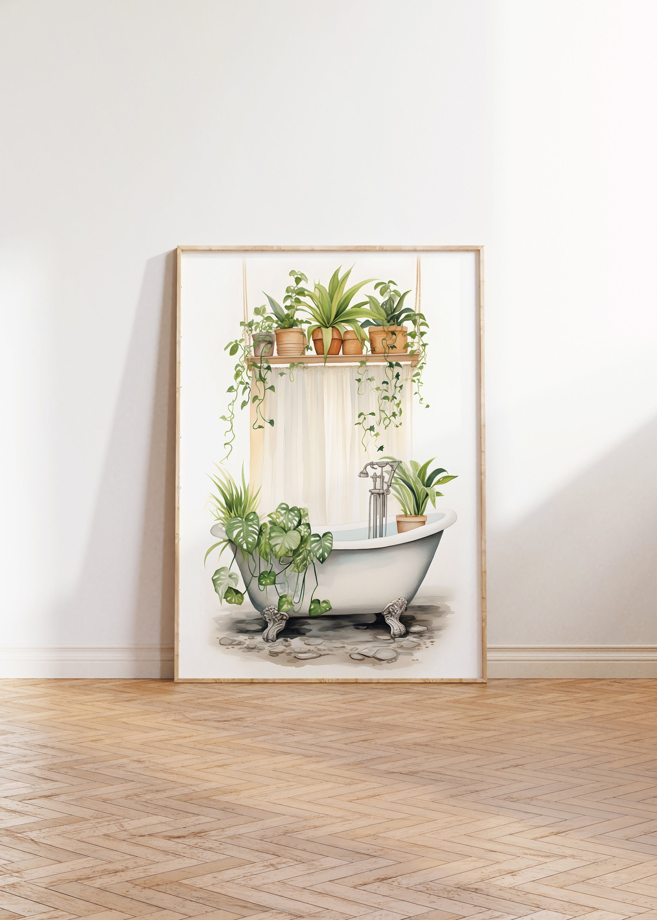 Botanical Bathtub Print Hanging Plants Above Bathtub Print Etsy