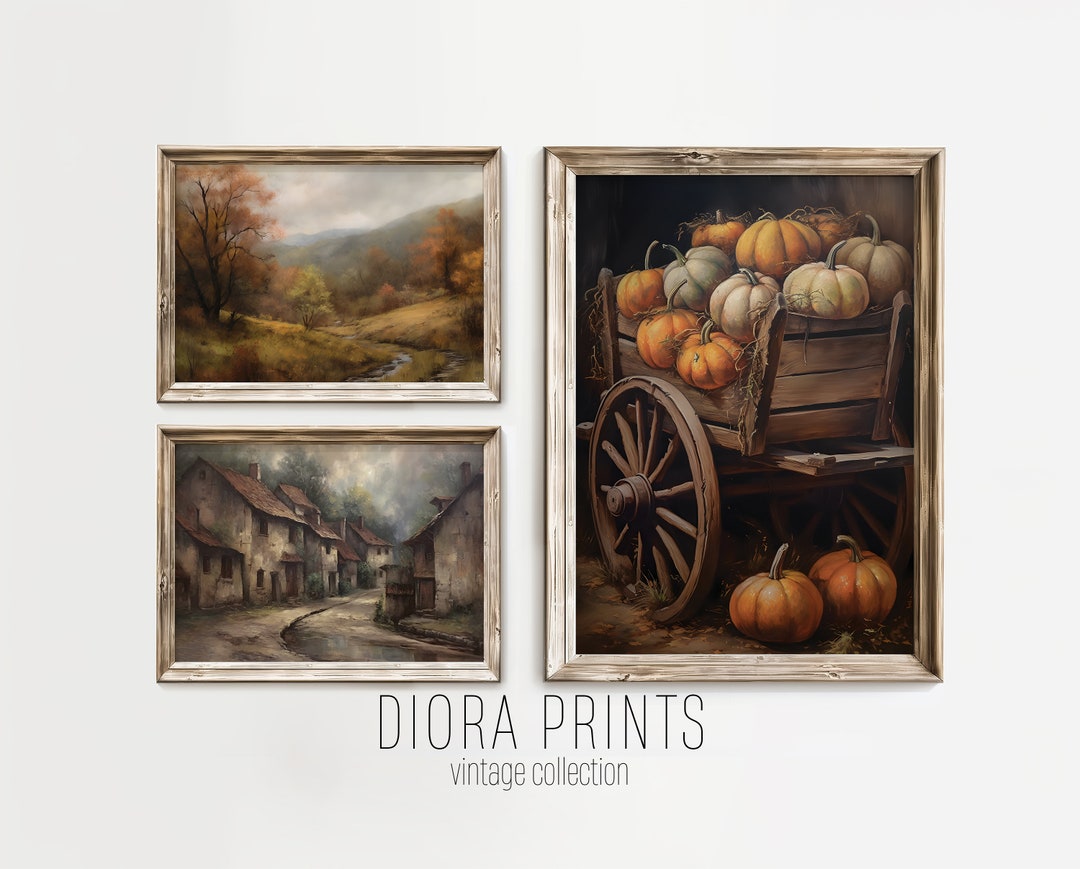 Vintage Autumn Landscape Print Set of 3 | Rustic Farmhouse Fall Wall ...