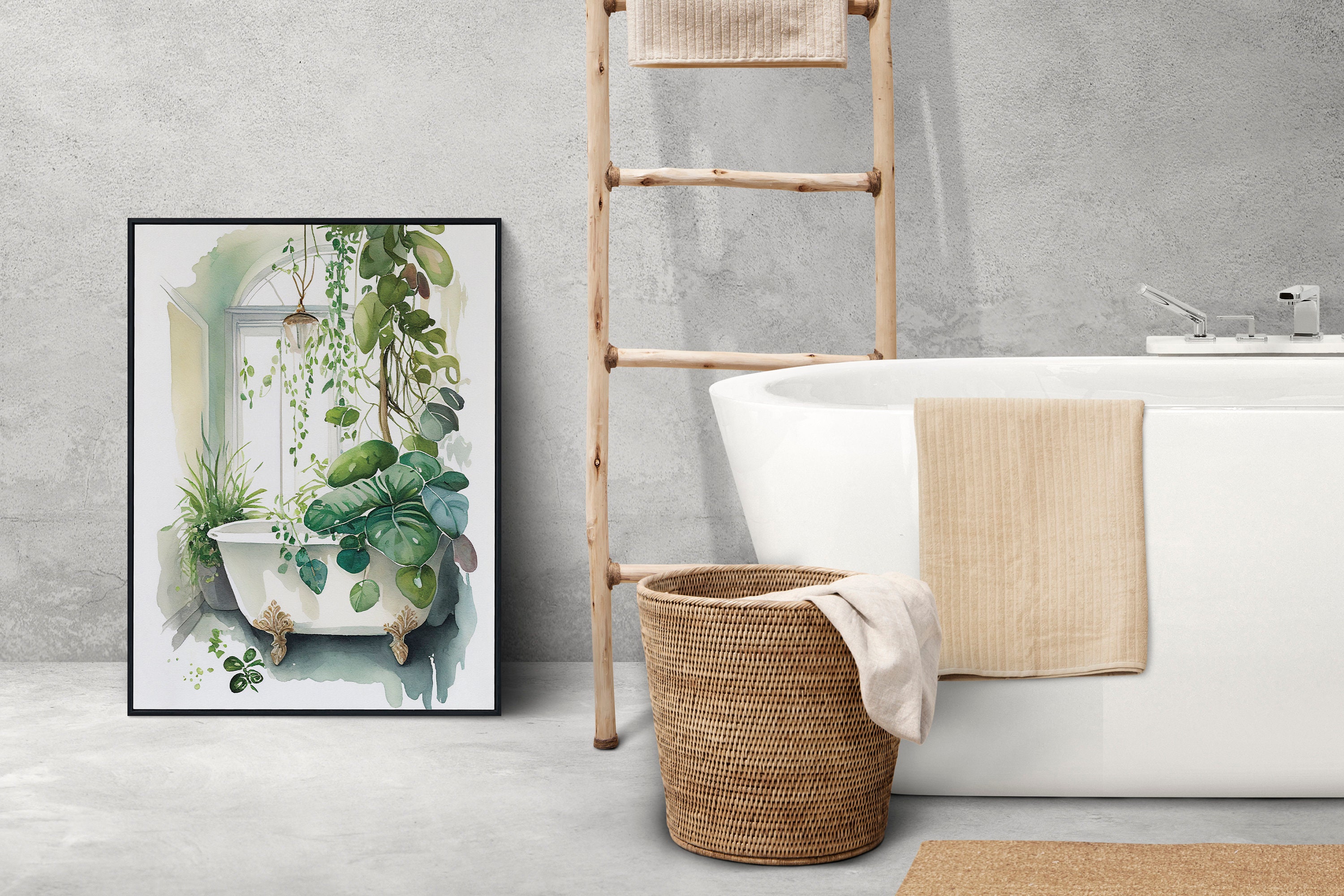 Bathroom Wall Art Print Botanical Bathtub Watercolor - Etsy
