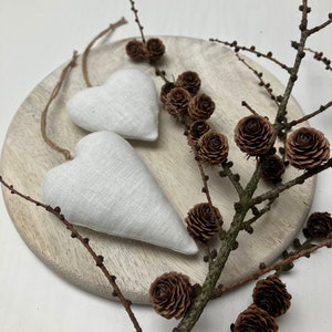 Linen fabric hanging hearts in white
