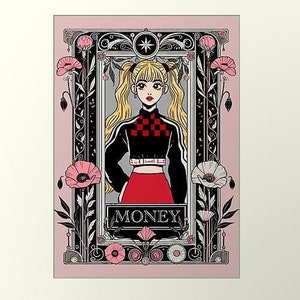 Impresión colorida de cartas de Tarot rosa negro - Arte digital con rosado - Perfecto para fanáticos del K-Pop y decoración del hogar