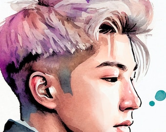 Colorful Namjoon RM Digital Illustration - BTS Pop Art Portrait - High-Quality Print Perfect for K-Pop Fans and Home Decor