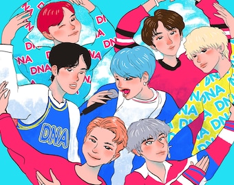 BTS Love Yourself Heart Fanart - Digital Print with Cute Clouds Background