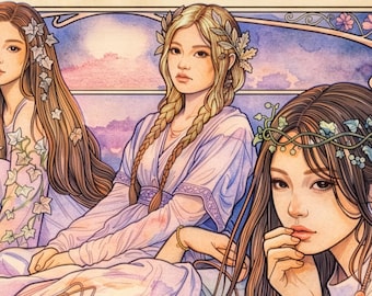 NewJeans Art Nouveau Digital Print | Alphonse Mucha inspired | Cute, Digital Art | All 5 Members Included