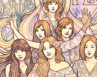 IVE Art Nouveau Digital Print | Alphonse Mucha inspired | Cute, Digital Art | All 6 Members Included