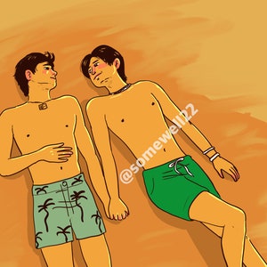 Never let me go BL Thai Drama Series: Palm and Nueng at the beach - Digital Print, Pond and Phuwin, PondPhuwin, gift