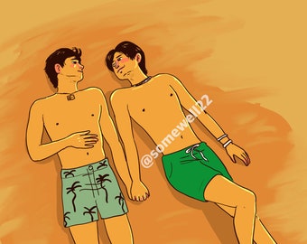 Never let me go BL Thai Drama Series: Palm and Nueng at the beach - Digital Print, Pond and Phuwin, PondPhuwin, gift