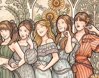 Twice Art Nouveau Digital Print | Alphonse Mucha inspired | Cute, Digital Art | All 9 Members Included