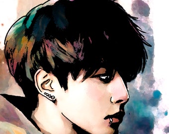Jungkook BTS Digital Illustration - BTS Pop Art Portrait - High-Quality Print Perfect for K-Pop Fans and Home Decor