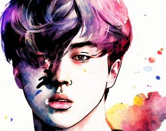 Colorful Jin Digital Illustration - BTS Pop Art Portrait - High-Quality Print Perfect for K-Pop Fans and Home Decor