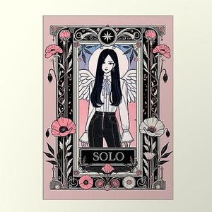 Stampa colorata di carte dei Tarocchi rosa nero - Arte digitale con Jennie - Perfetto per i fan del K-Pop e per l'arredamento della casa