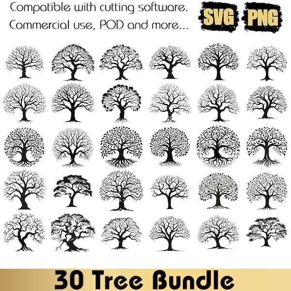 Baum Silhouette svg, SVG-Dateien für Cricut, Baumsilhouette, Baum png, Silhouette svg, Redwood-Baum, Eiche, Weidenbaum, Natur svg, Baum
