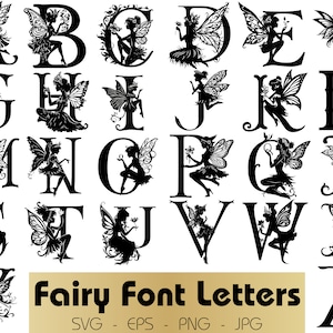 Lettres de fées, lettres SVG, fichiers svg lettres, lettres découpées, Alphabet svg, lettres noires, polices de caractères svg, police magique, police de fée, fée noire