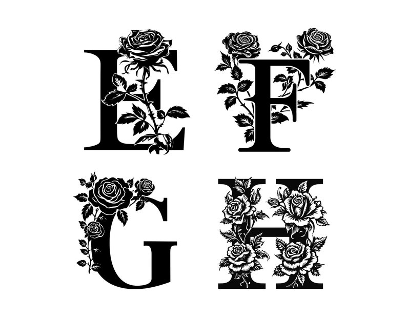 Letter Edge Roses Floral Letters Svg, Rose Font, Rose Letters, Letters SVG, Letters Svg ...