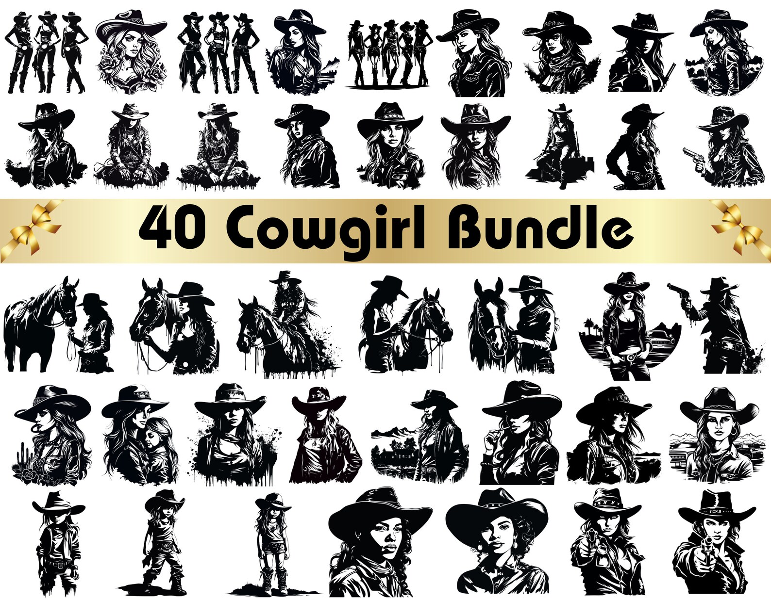 Cowgirl SVG, Cowgirl Svg Bundle, Cowgirl Silhouette, Horse Svg, Horse