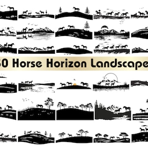 Cheval Horizon paysage, svg de cheval, vecteur de cheval, silhouette de cheval, paysage svg, svg de cheval coupé, cheval png, fichier svg cheval, lot de svg cheval
