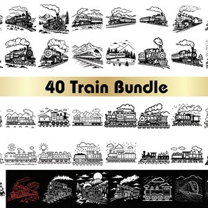 Tren SVG, Archivos svg de tren, Archivo láser de tren, Imágenes prediseñadas de tren, Tren de vapor svg, Tren png, Silueta svg, Paisaje svg, Tren svg corte láser