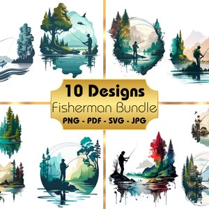 Fisherman Svg, Fishing Svg, Fishing clipart, Fishing clipart Png, Fishing Svg Bundle, Svg fishing, Man fishing, Fishing png, Watercolour png