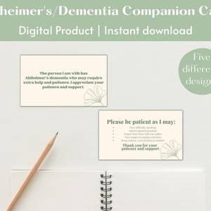Cartão de acompanhante para demência e Alzheimer, Cartão de cuidador, Conscientização sobre demência, Conscientização sobre Alzheimer, Cartão de compaixão, Cartão para impressão, por favor, seja paciente