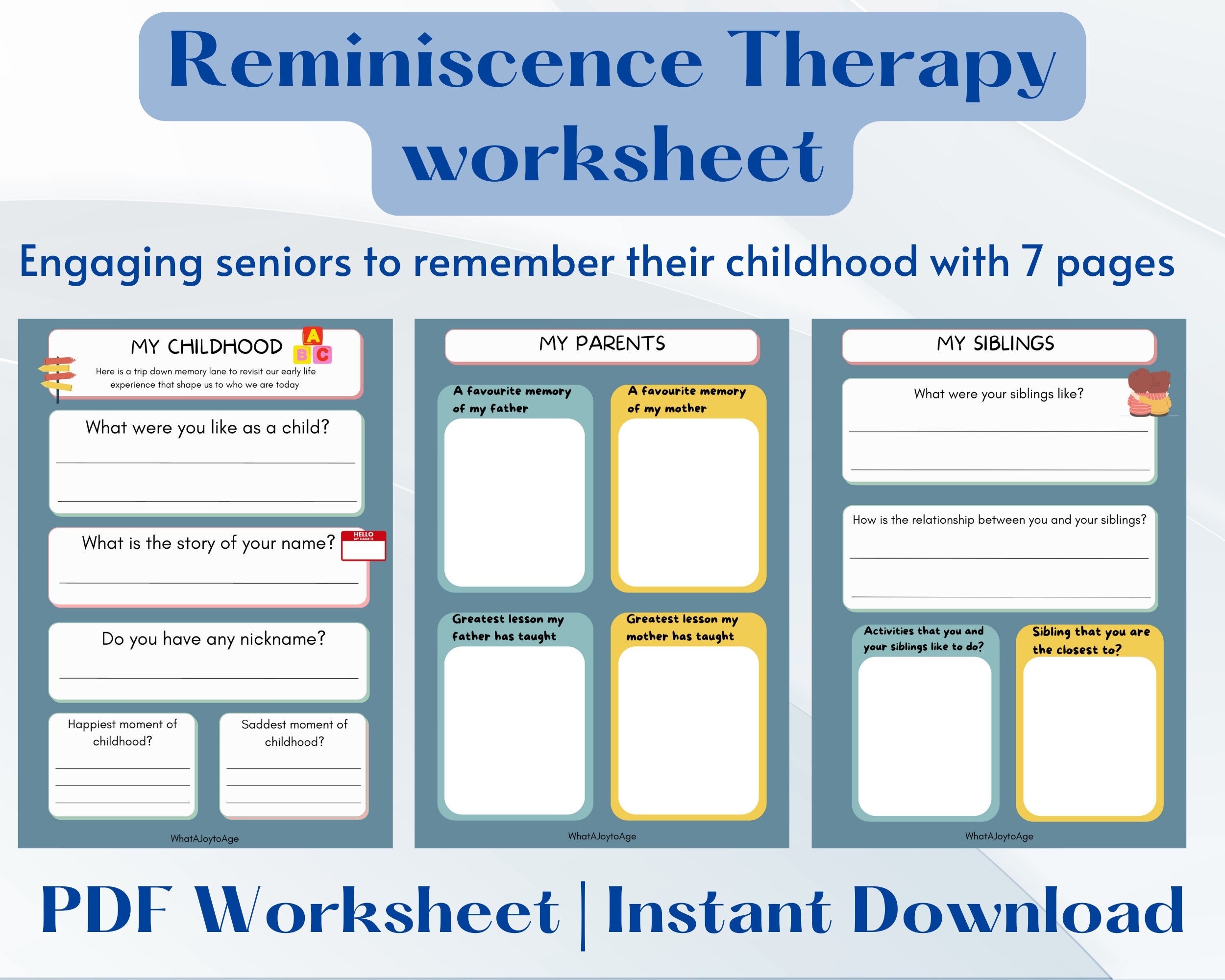 Childhood Reminiscence Activity Sheet, Reminiscence Therapy, Dementia, Alzheimers, Activity for