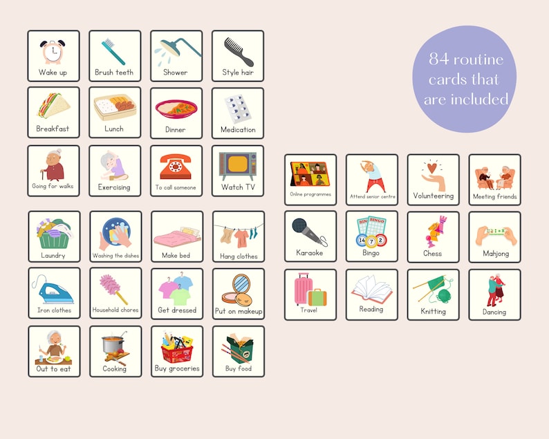 Daily Visual Routine Chart for Senior, Daily Routine Planner, Printable
